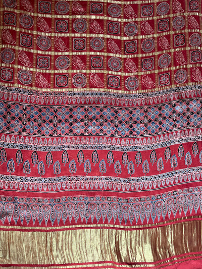 ANJINI:Handmade Gharchola Ajrakh Saree