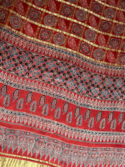 ANJINI:Handmade Gharchola Ajrakh Saree
