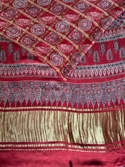 ANJINI:Handmade Gharchola Ajrakh Saree