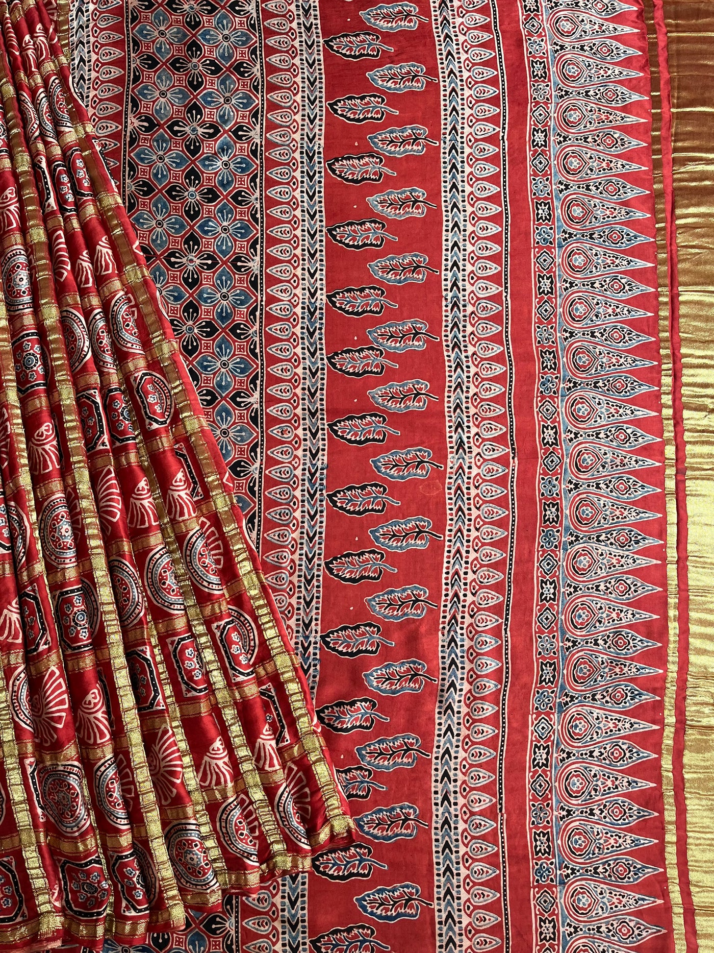 ANJINI:Handmade Gharchola Ajrakh Saree