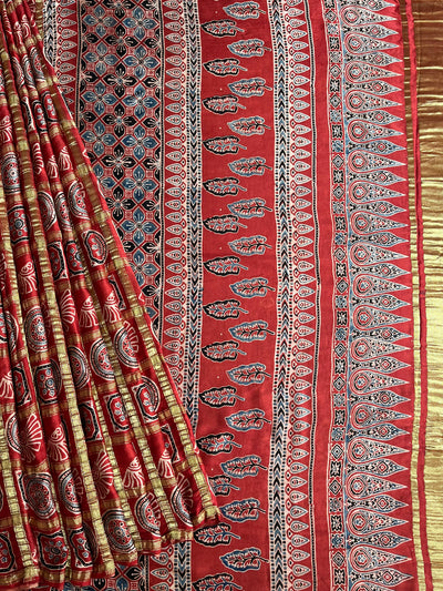 ANJINI:Handmade Gharchola Ajrakh Saree