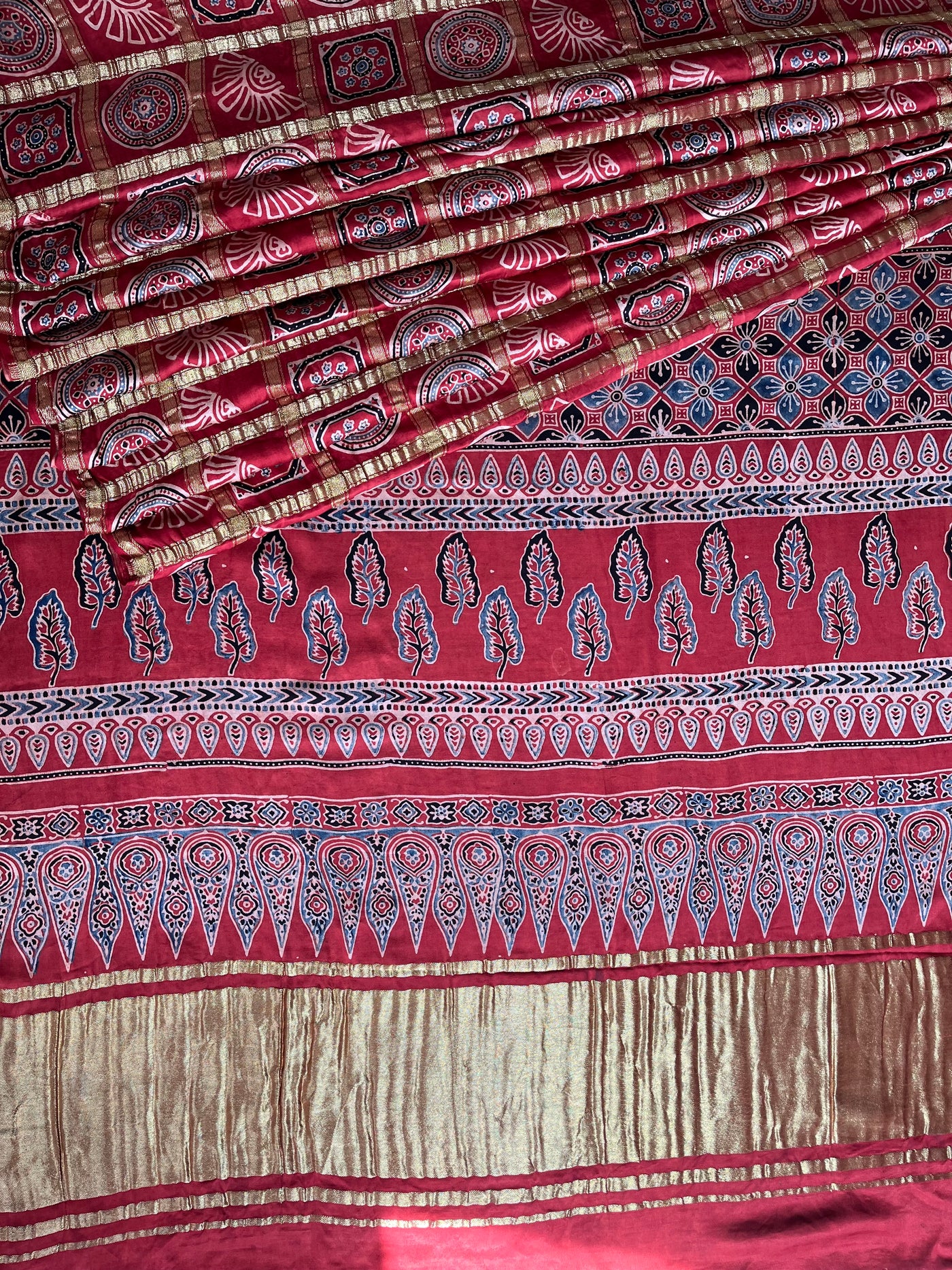 ANJINI:Handmade Gharchola Ajrakh Saree