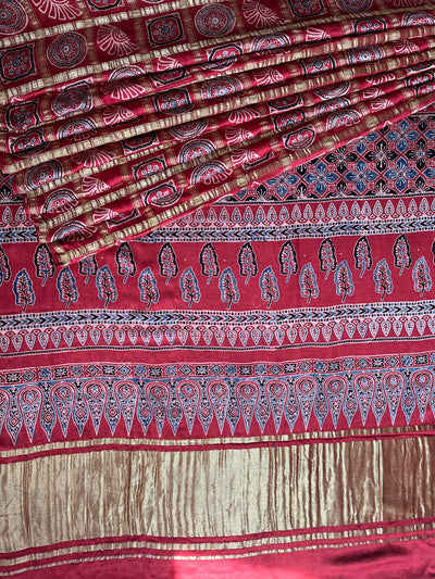 ANJINI:Handmade Gharchola Ajrakh Saree