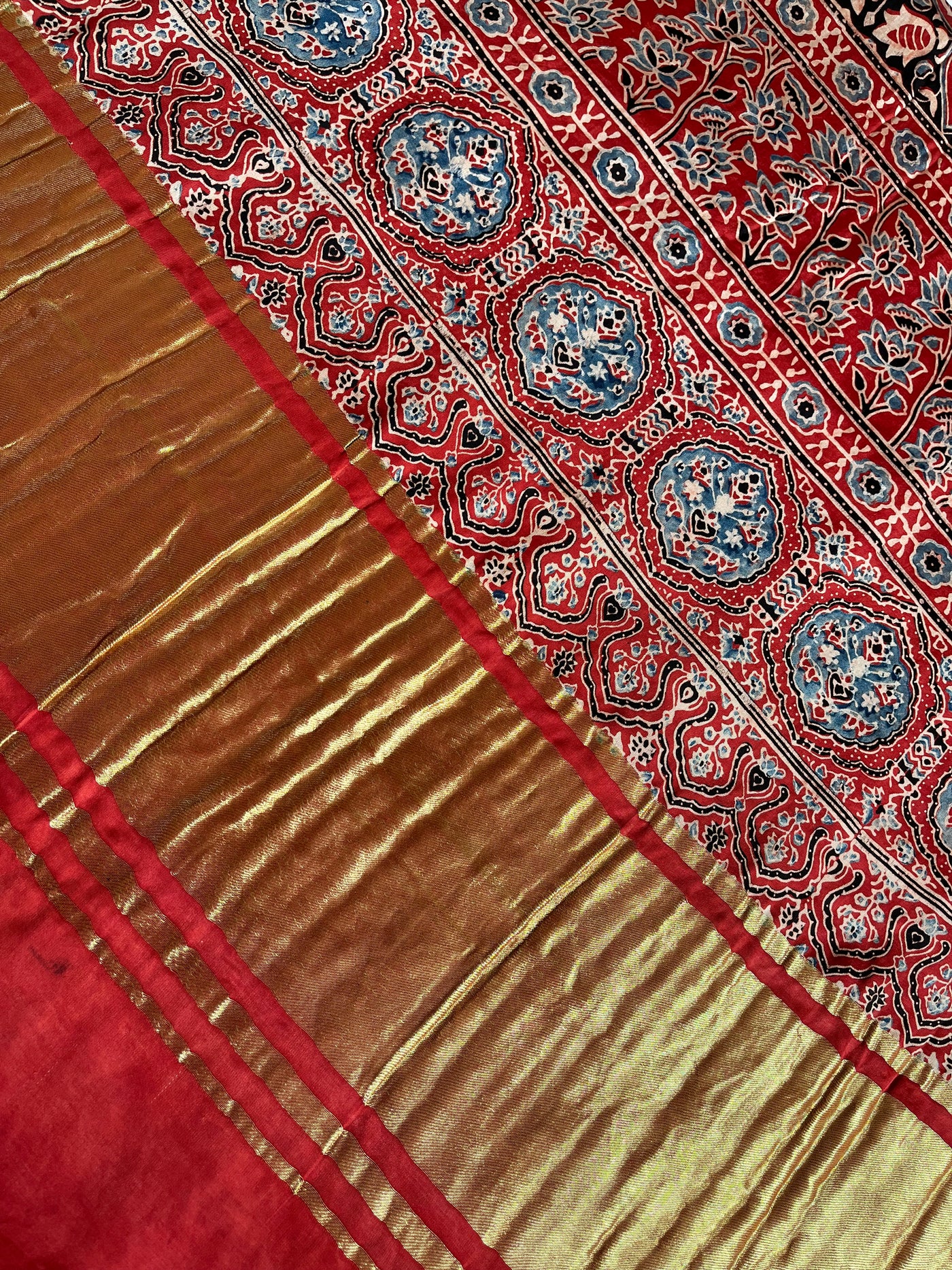 NISHABD :HANDBLOCK AJRAKH MODAL SILK GHARCHOLA SAREE