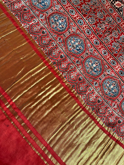 NISHABD :HANDBLOCK AJRAKH MODAL SILK GHARCHOLA SAREE