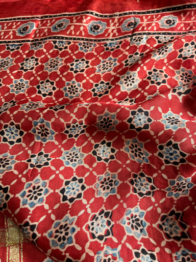 NISHABD :HANDBLOCK AJRAKH MODAL SILK GHARCHOLA SAREE
