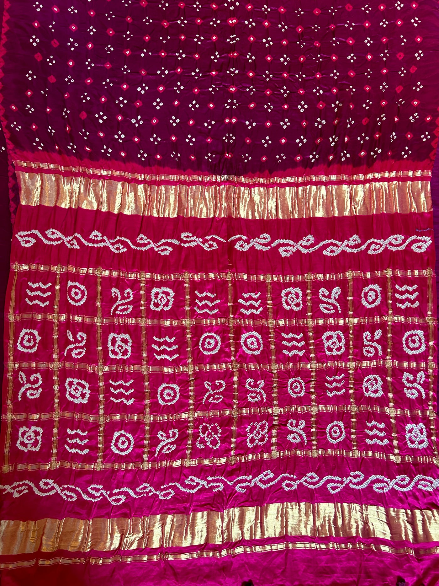 SINDHUJA: Pure Gajji Silk Rai dana designer Bandhani Gharchola Saree.