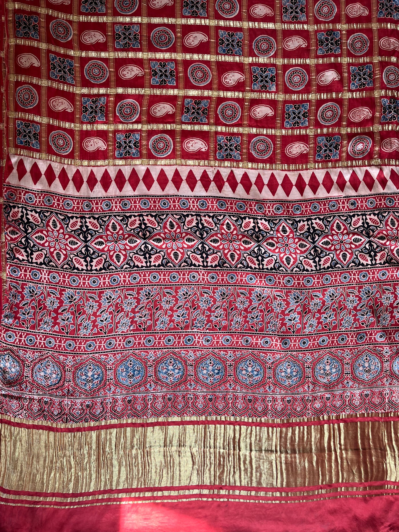 NISHABD :HANDBLOCK AJRAKH MODAL SILK GHARCHOLA SAREE