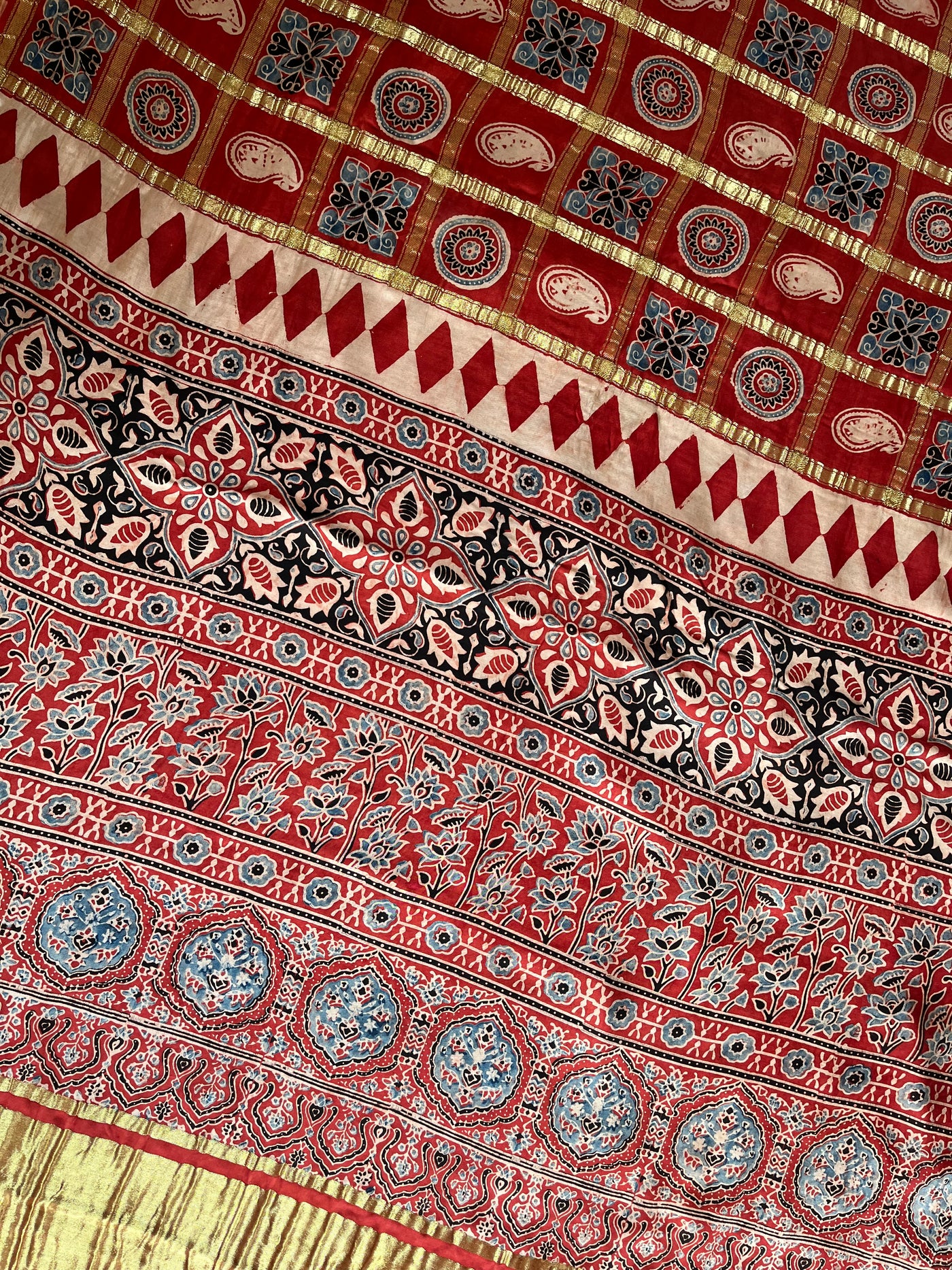 NISHABD :HANDBLOCK AJRAKH MODAL SILK GHARCHOLA SAREE
