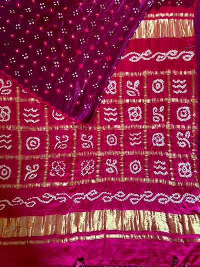 SINDHUJA: Pure Gajji Silk Rai dana designer Bandhani Gharchola Saree.