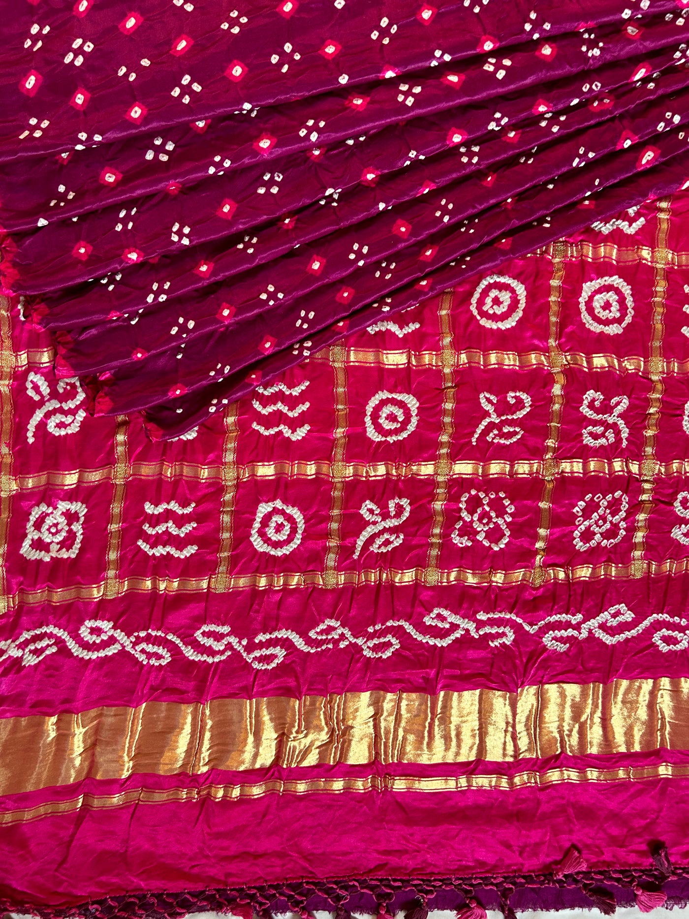 SINDHUJA: Pure Gajji Silk Rai dana designer Bandhani Gharchola Saree.