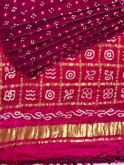 SINDHUJA: Pure Gajji Silk Rai dana designer Bandhani Gharchola Saree.