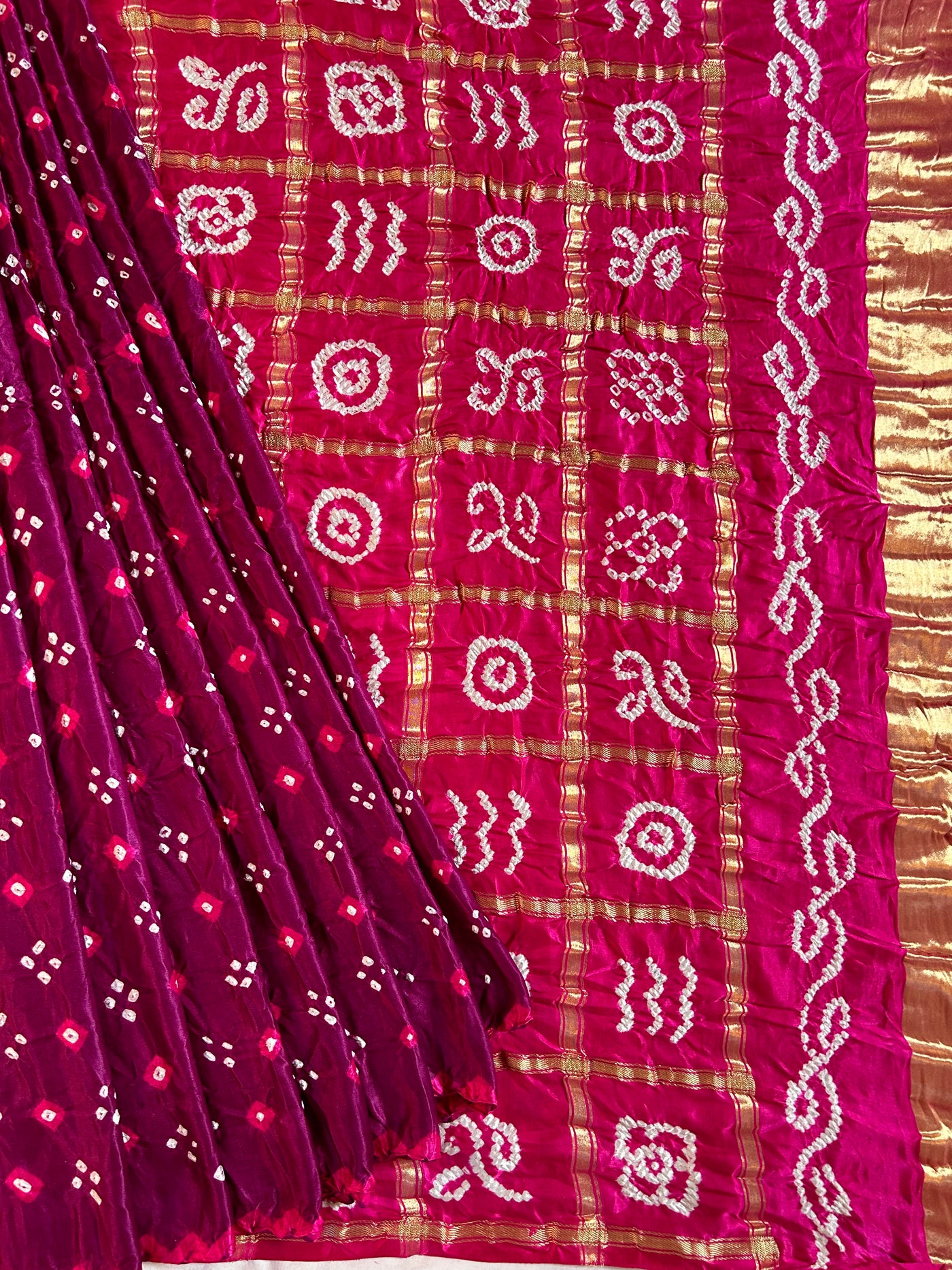 SINDHUJA: Pure Gajji Silk Rai dana designer Bandhani Gharchola Saree.