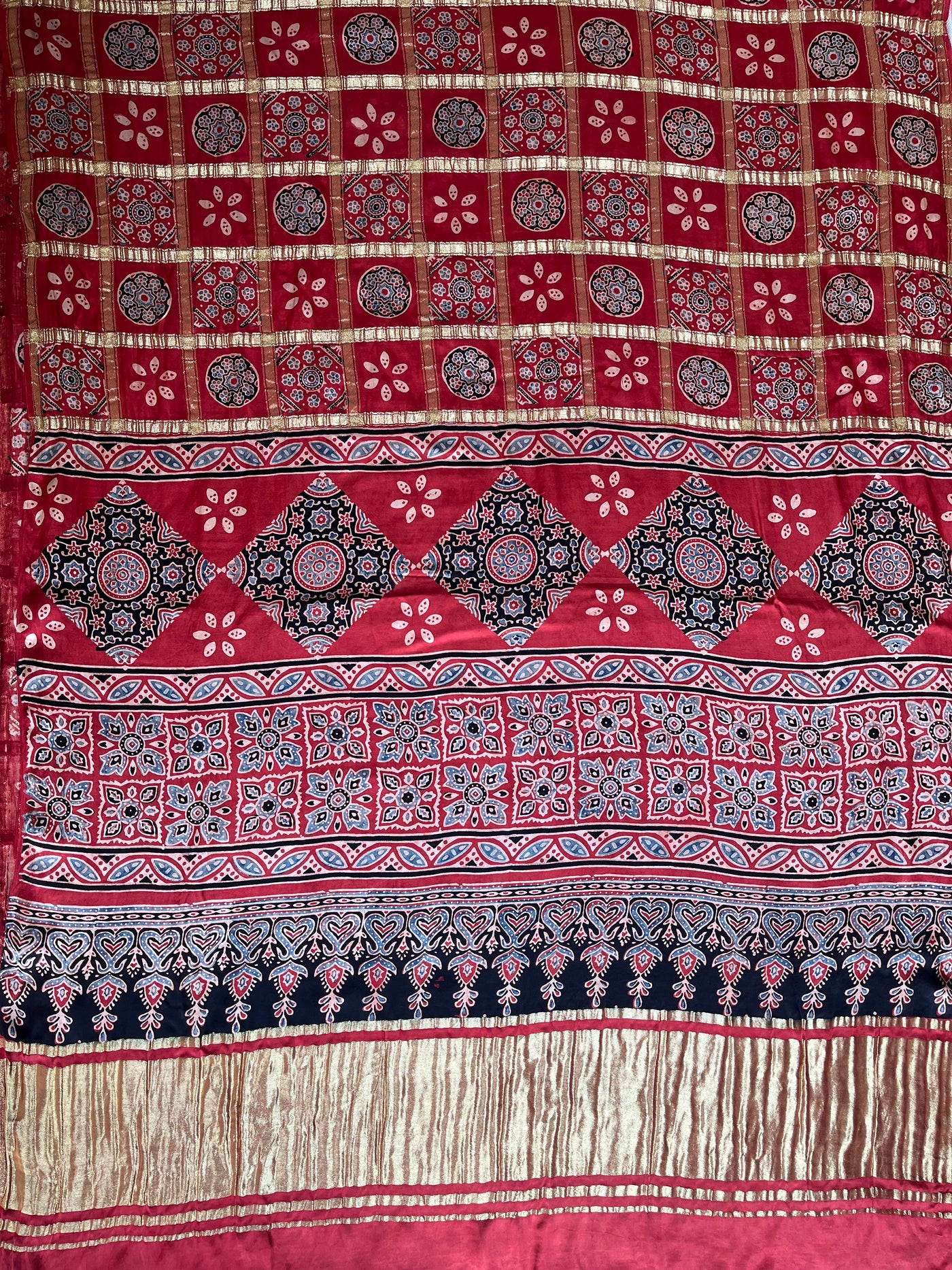NARGISH :HANDBLOCK AJRAKH MODAL SILK GHARCHOLA SAREE