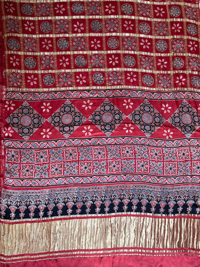 NARGISH :HANDBLOCK AJRAKH MODAL SILK GHARCHOLA SAREE