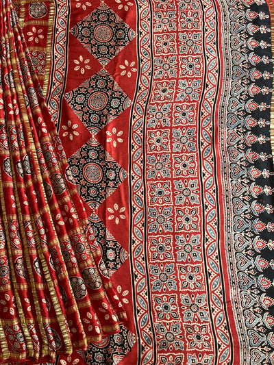 NARGISH :HANDBLOCK AJRAKH MODAL SILK GHARCHOLA SAREE