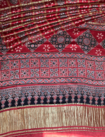 NARGISH :HANDBLOCK AJRAKH MODAL SILK GHARCHOLA SAREE