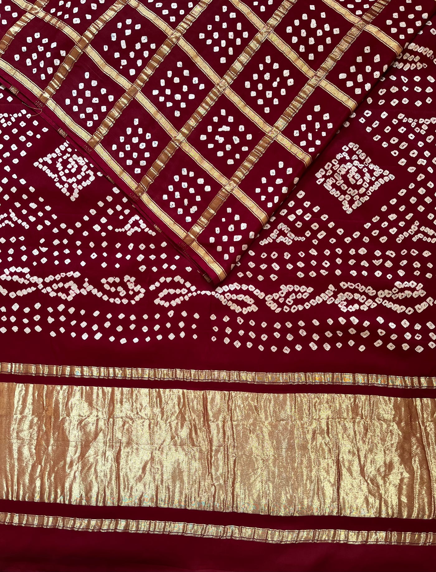 VARTIKA:HANDMADE BANDHANI GHARCHOLA MODAL SILK SAREE
