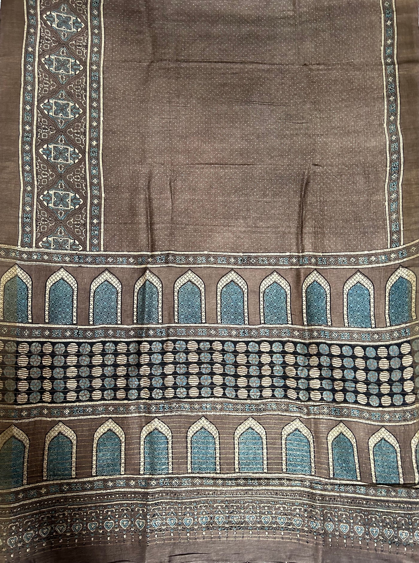 NAGME: Handblock LINEN Silk Tissue Ajrakh Saree (Copy)