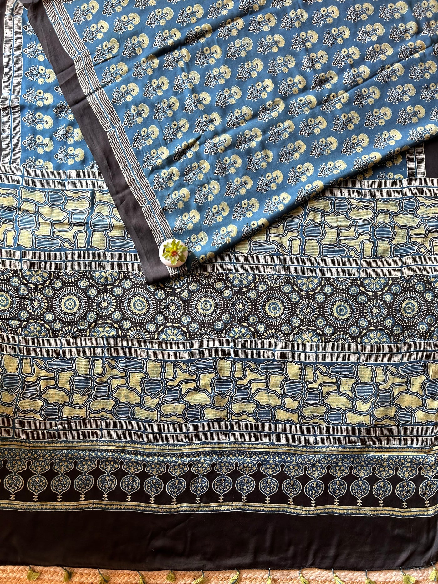 GOPIKA:INDIGO,HANDBLOCK AJRAKH MODAL SILK SAREE