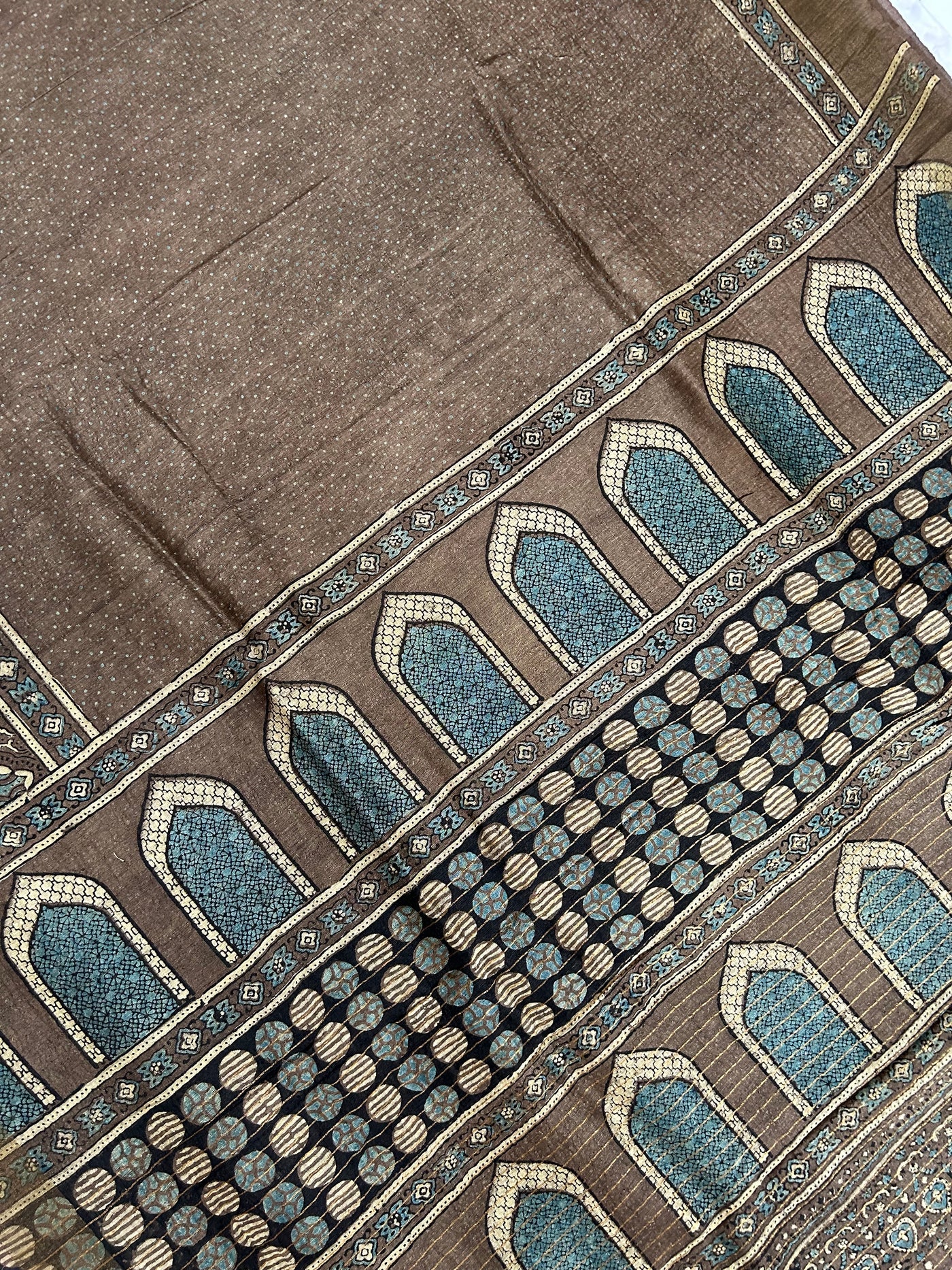 NAGME: Handblock LINEN Silk Tissue Ajrakh Saree (Copy)