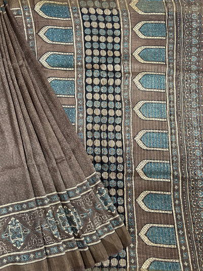 NAGME:HANDBLOCK AJRAKH PURE SILK-LINEN SAREE