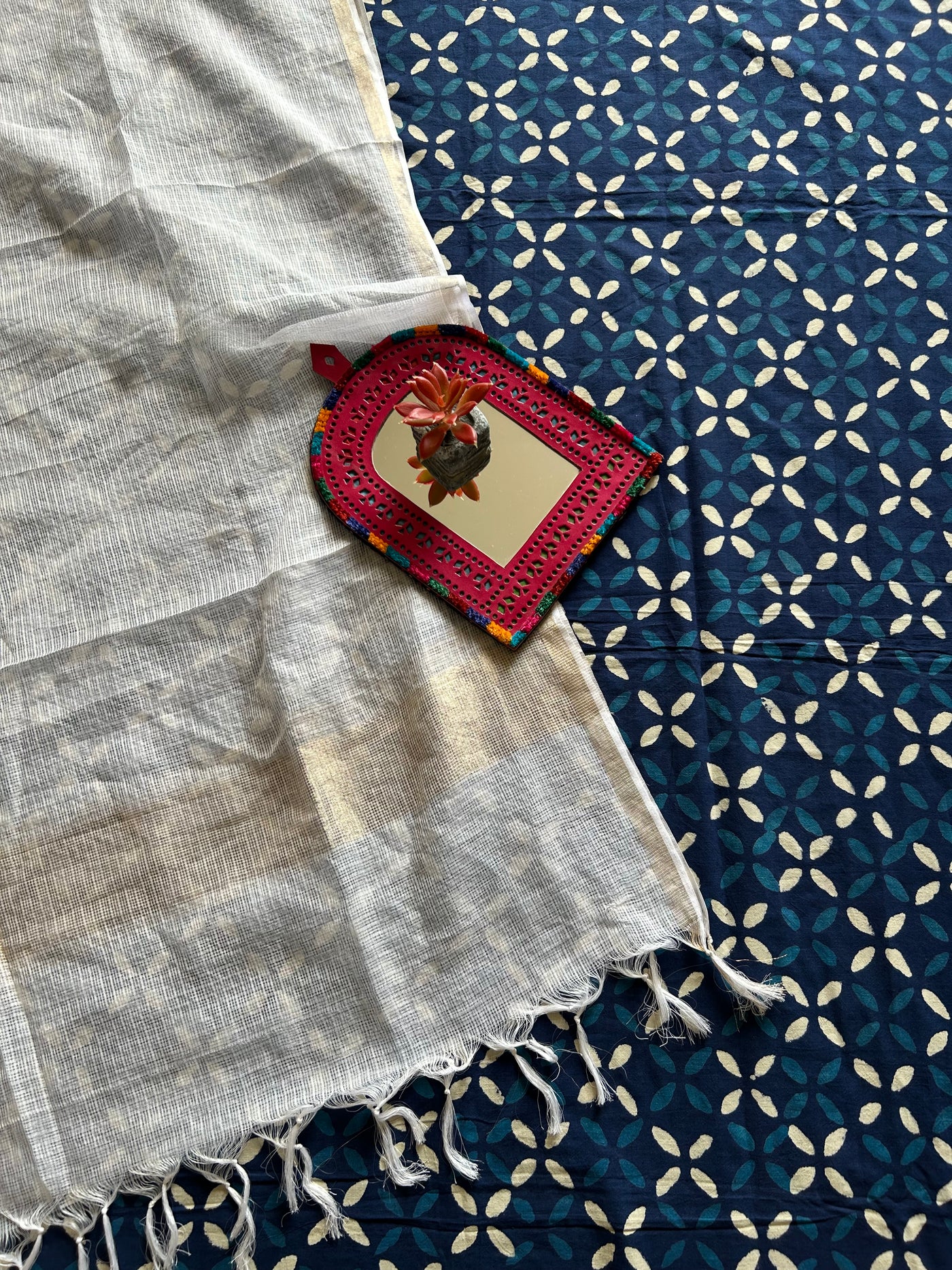 RIDDHIMA:HANDBLOCK COTTON 2 PIECE SUIT SET WITH KOTA DORIA DUPATTA
