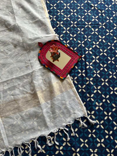 RIDDHIMA:HANDBLOCK COTTON 2 PIECE SUIT SET WITH KOTA DORIA DUPATTA