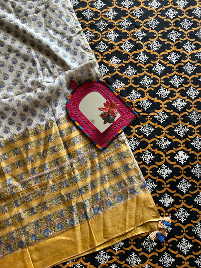 NAYAN: HANDBLOCK PRINTED COTTON 3 PIECE SUIT SET WITH CHANDERI DUPATTA