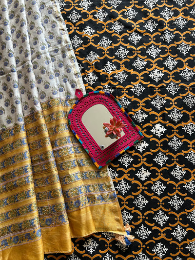 NAYAN: HANDBLOCK PRINTED COTTON 3 PIECE SUIT SET WITH CHANDERI DUPATTA