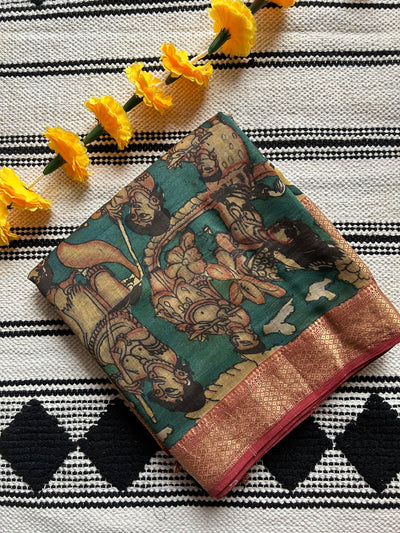 KADAMBARI: Handloom Maheshwari Pen Kalamkari Saree