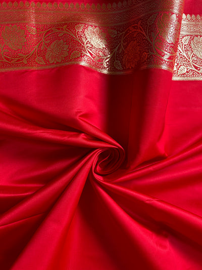 RANGRASIYA : RED, WEDDING WEAR BANARASI KATAN SILK SAREE WITH JAAL WORK.