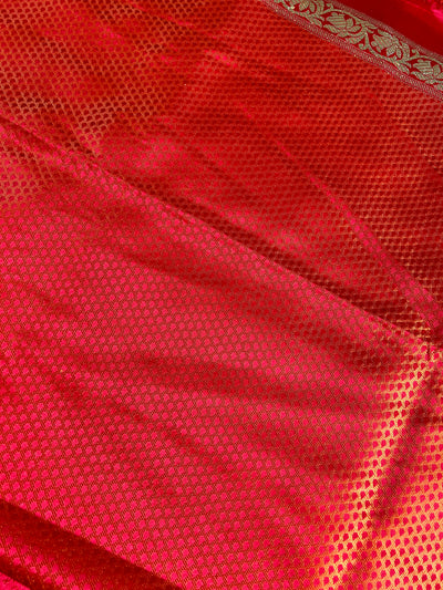 DULHAN : SINDOORI, WEDDING WEAR BANARASI SATIN SILK TANCHUI SAREE WITH ZARI PALLU.