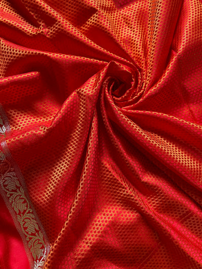 DULHAN : SINDOORI, WEDDING WEAR BANARASI SATIN SILK TANCHUI SAREE WITH ZARI PALLU.