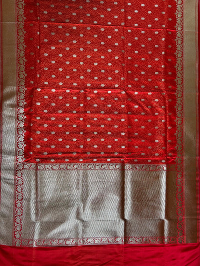 DULHAN : SINDOORI, WEDDING WEAR BANARASI SATIN SILK TANCHUI SAREE WITH ZARI PALLU.