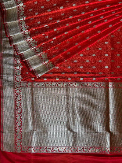 DULHAN : SINDOORI, WEDDING WEAR BANARASI SATIN SILK TANCHUI SAREE WITH ZARI PALLU.