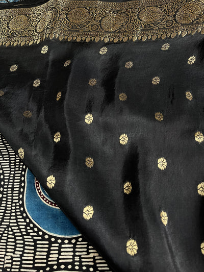 SUBHI:Handblock Ajrakh Dola Silk Saree with Meenakari Pallu