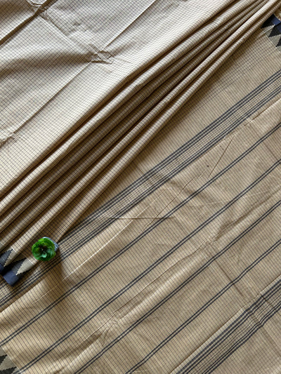 KUMUDA: Cream,KANCHIPURAM PURE COTTON SAREE WITH BORDERS.