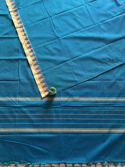 KRISHNA: RAMA GREEN,KANCHIPURAM PURE COTTON SAREE WITH BORDERS.
