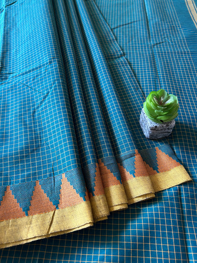 KRISHNA: RAMA GREEN,KANCHIPURAM PURE COTTON SAREE WITH BORDERS.