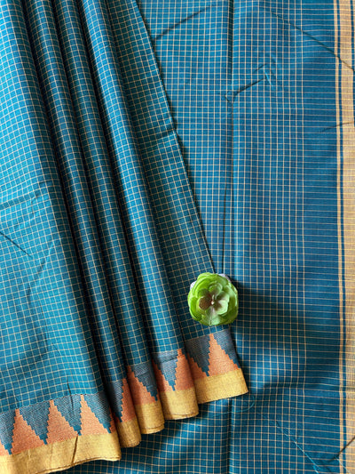 KRISHNA: RAMA GREEN,KANCHIPURAM PURE COTTON SAREE WITH BORDERS.
