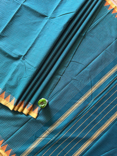 KRISHNA: RAMA GREEN,KANCHIPURAM PURE COTTON SAREE WITH BORDERS.