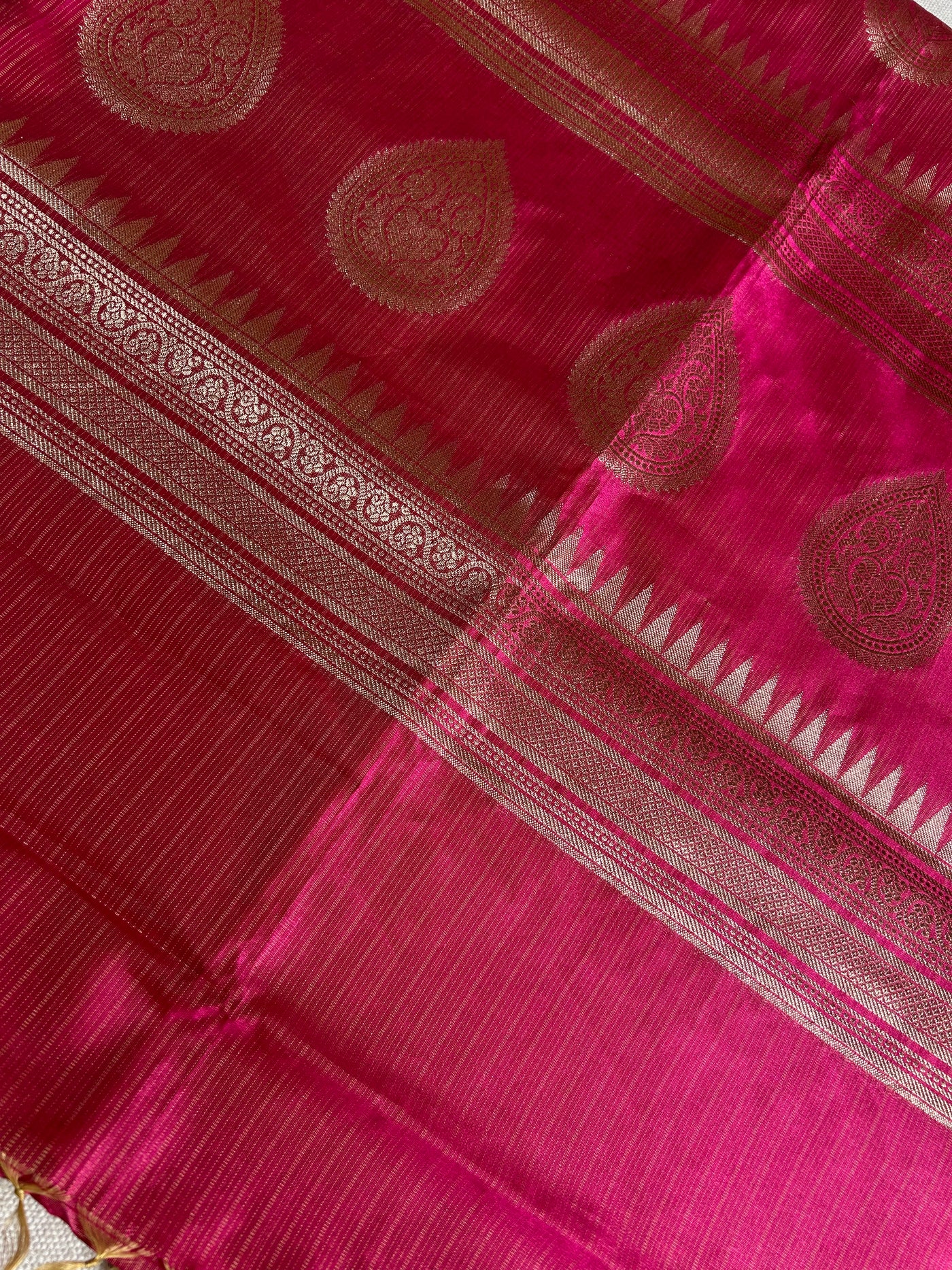 KUNDAN : CREAM, FESTIVE WEAR BANARASI KOTA CHECKS SAREE WITH GANGA- JAMUNA BORDER.
