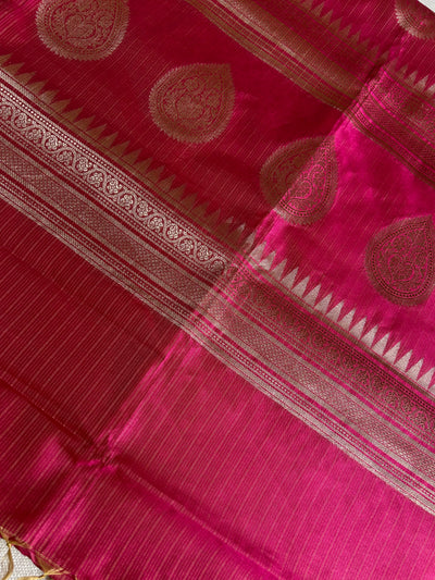 KUNDAN : CREAM, FESTIVE WEAR BANARASI KOTA CHECKS SAREE WITH GANGA- JAMUNA BORDER.
