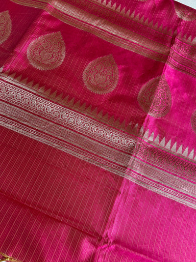 KUNDAN : CREAM, FESTIVE WEAR BANARASI KOTA CHECKS SAREE WITH GANGA- JAMUNA BORDER.