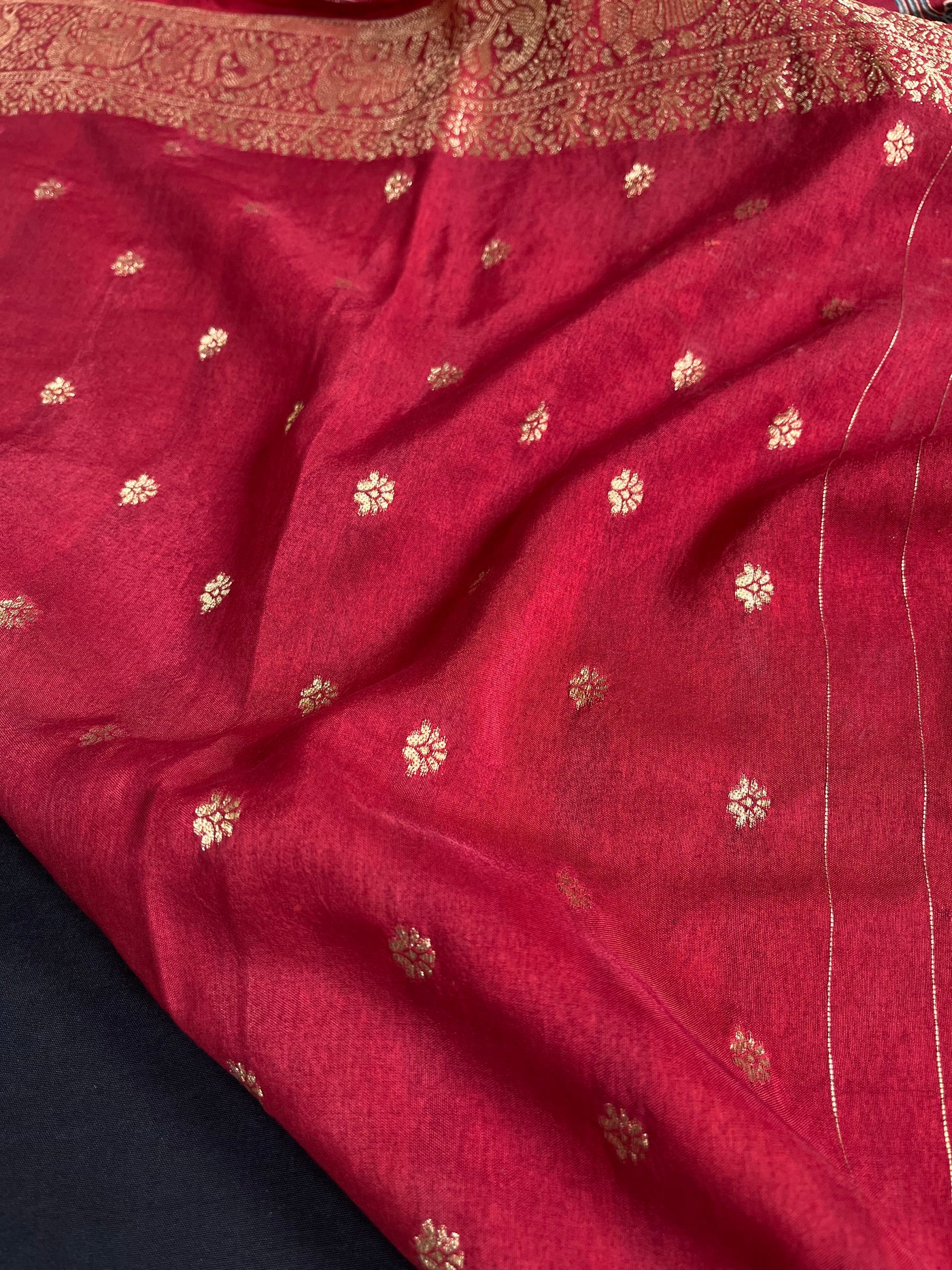 MRNALI:Handblock Ajrakh Dola Silk Saree with Meenakari Pallu