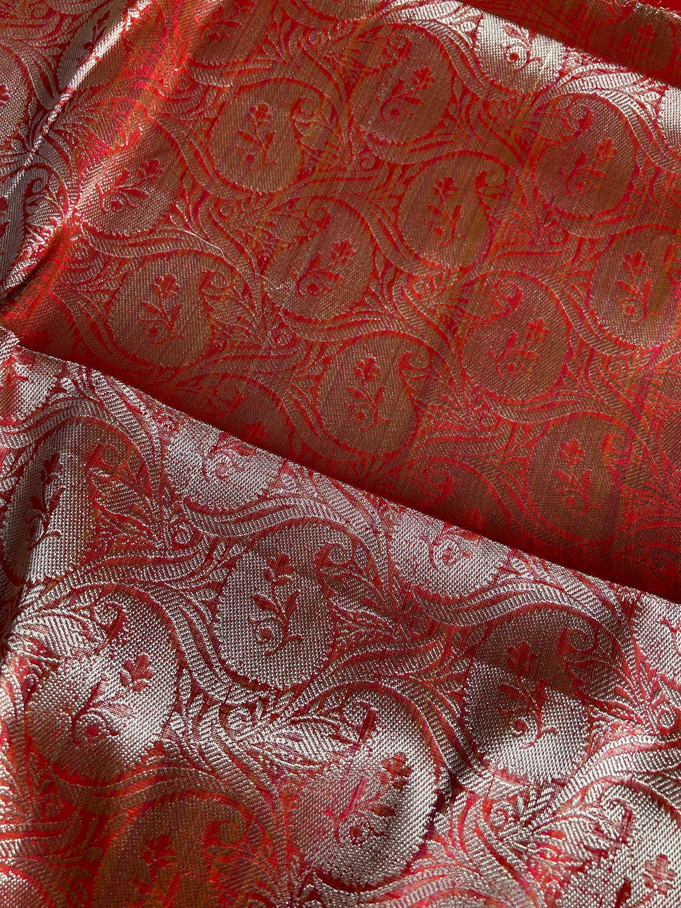 JANAKI :RED, PARTYWEAR BANARASI SILK- LINEN SLUB SAREE.