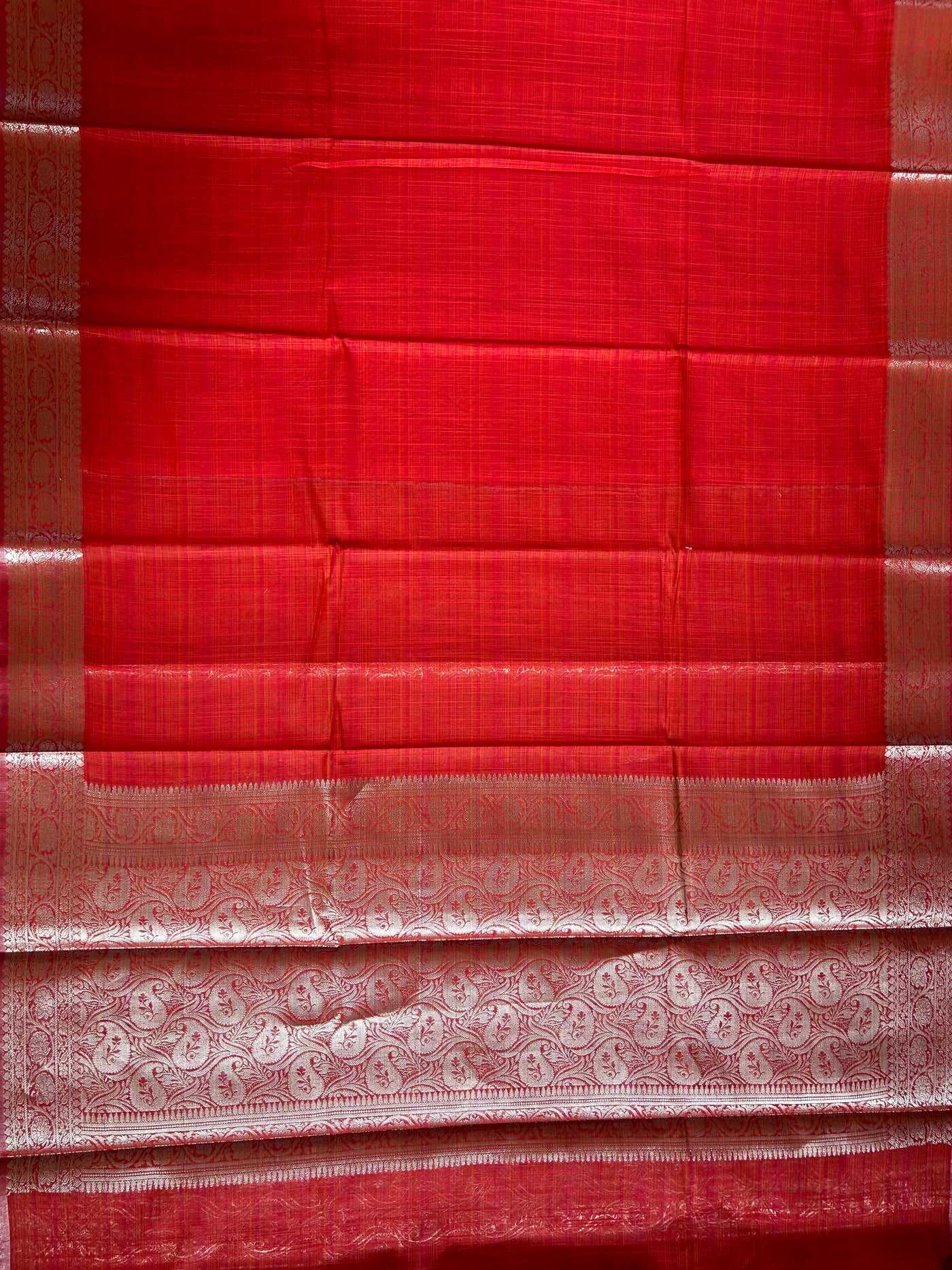 JANAKI :RED, PARTYWEAR BANARASI SILK- LINEN SLUB SAREE.