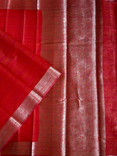 JANAKI :RED, PARTYWEAR BANARASI SILK- LINEN SLUB SAREE.