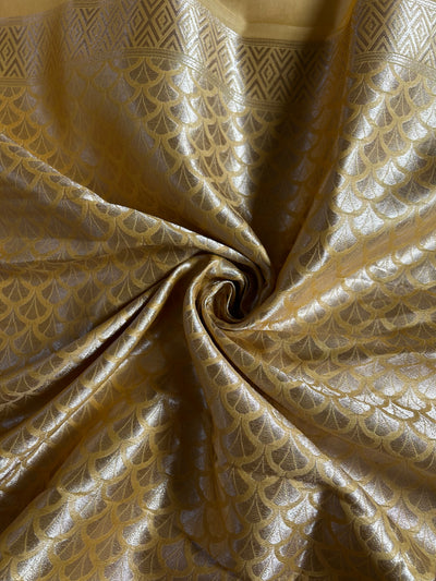 SANSKRITI : PASTEL YELLOW, BANARASI PURE SILK-EXCEL ALL OVER MOTIF SAREE